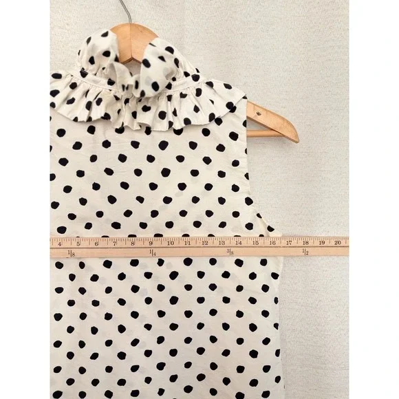 Kate Spade‎ 100% Silk Statement Polka Dot Tie Peplum Ruffle Top Ivory Black Sz 4 - Picture 5 of 6